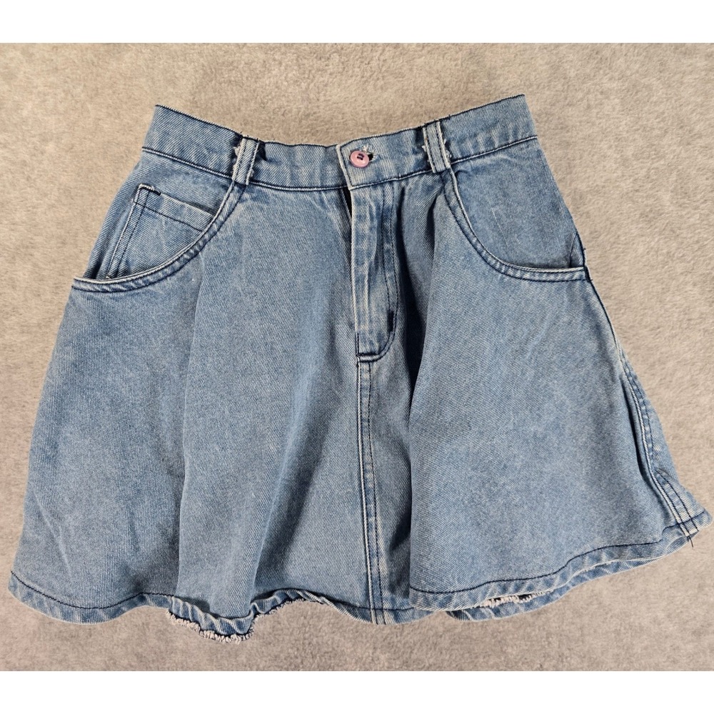 Vintage 90s Bonjour Denim Skirt Blue Elastic Waist A-Line Size 3‎